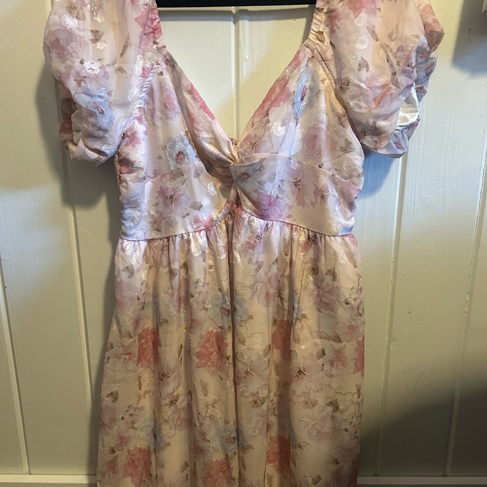 Lulu's Floral Pink Puff Sleeve Dress